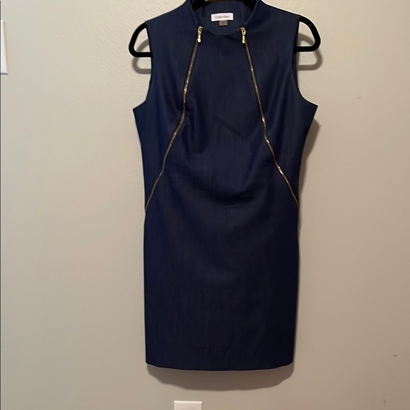 Calvin Klein Dresses & Skirts - Elegant Navy Dress with Gold AccentsDenim sleeveless dress